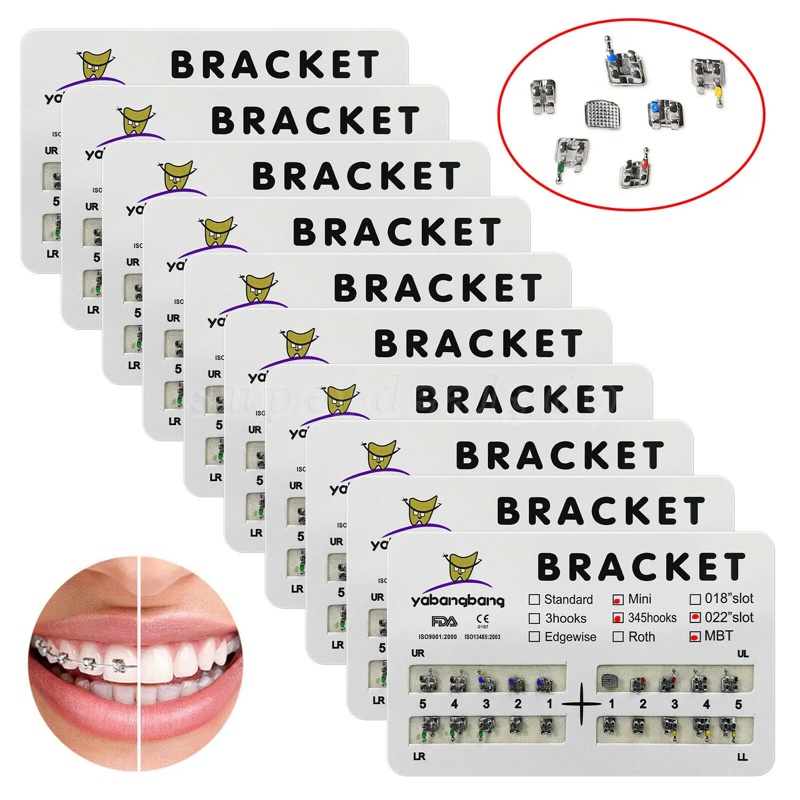 

10 Packs/200PCS Dental Orthodontic Metal Braces Bracket Mini MBT 022 Slot 345 Hooks