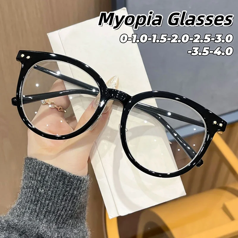 

Fashionable Round-framed Myopia Glasses for Women and Men Simplicity Comfortable Design Anti-blue Light Eyeglasses 0 To -4.0