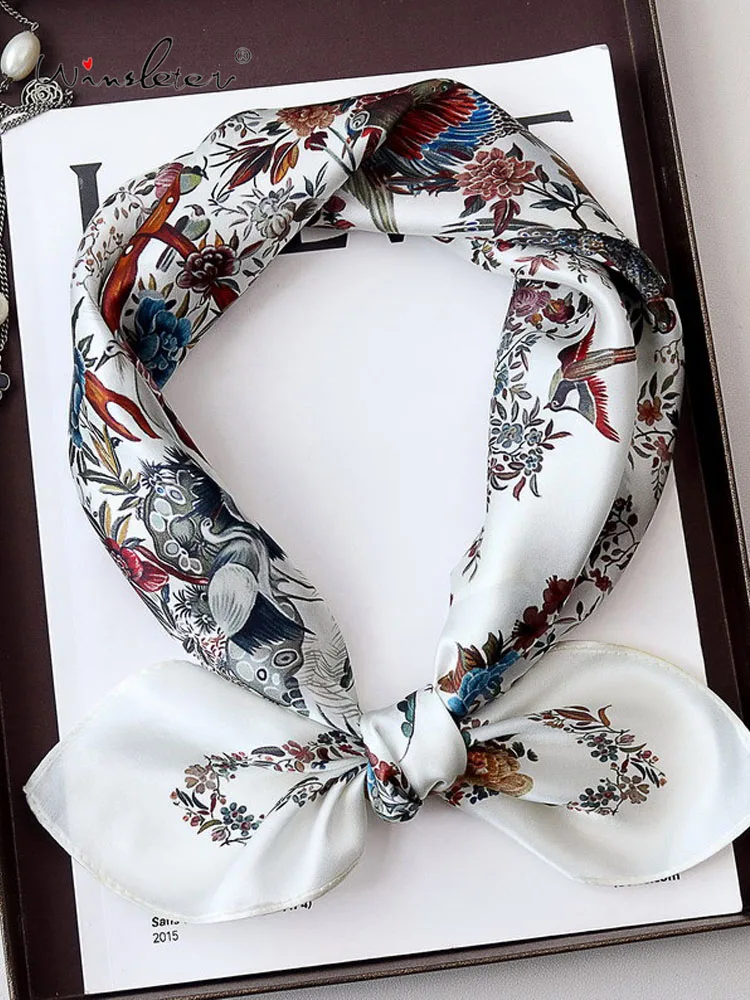 

Winsleter-Women 100%Real Silk Elegant Scarf, 68*68CM Floral Print, Mom Gifts French Temperament Scarves, 2025 Autumn A58307CC