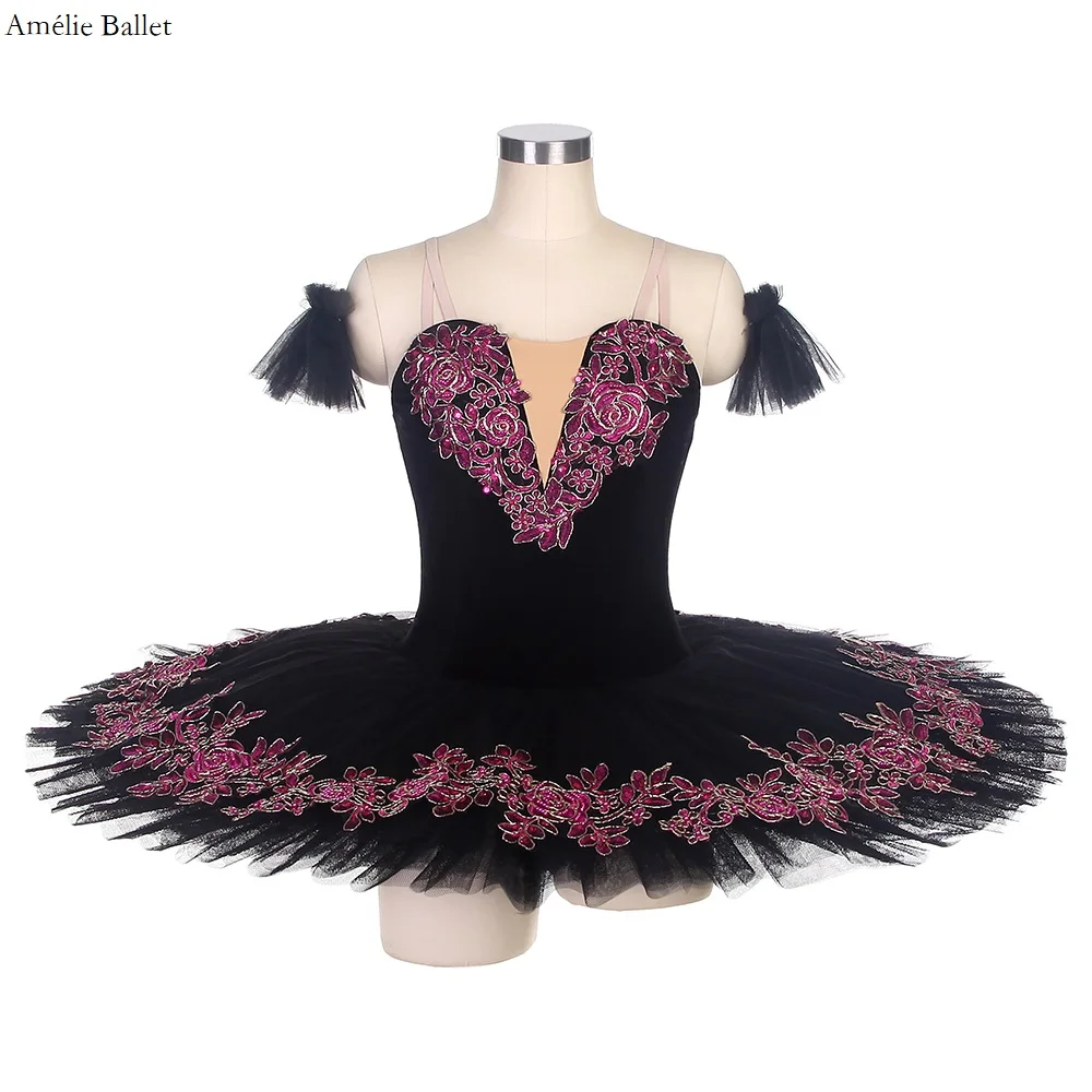 

BLL023 Black Pre-professional Ballet Dance Tutus Ballerina Dance Costumes Stiff Tulle Ballet Dance Pancake Tutu for Adult Girls