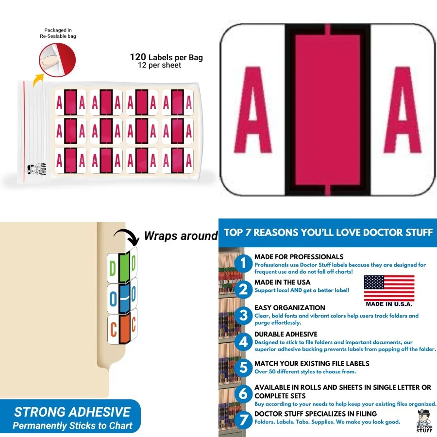 

Doctor Stuff - File Labels for File Folders Alphabet Letter A Stickers Compatible with Smead BCCR/BCCS - TPAM Series Alpha Stic