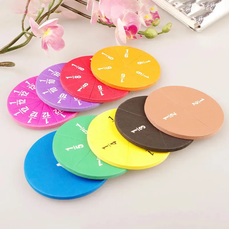 51Pcs EVA Fraction Circles Montessori Math Manipulatives round Fraction Teaching Tools for Kids Early Math Development STEM Gift