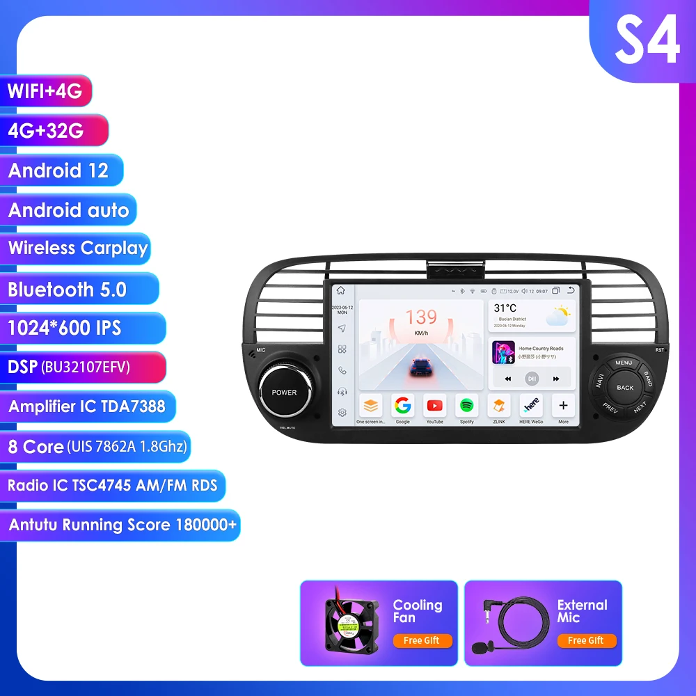 7 "2din Android Autoradio Autoradio Voor Fiat 500 2007 2008 2009 2010 - 2015 multimedia speler 4G Wifi Carplay Android Auto Scherm