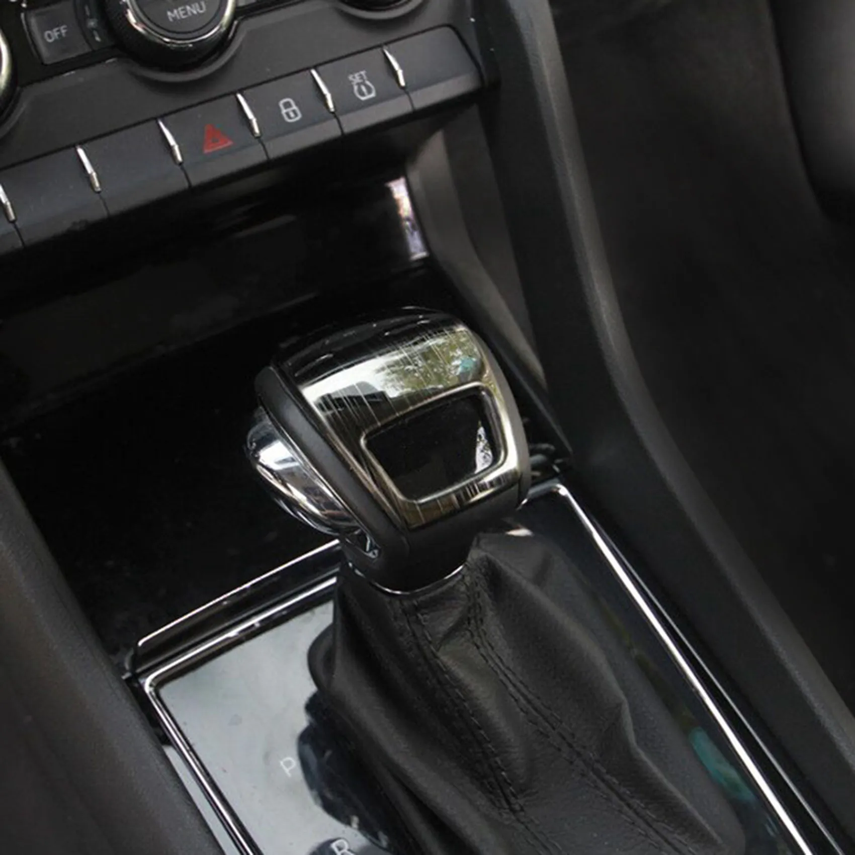 Engrenagem interna do carro Shift Knob Quadro Capa, Guarnição de aço inoxidável, Decoração Fit para Skoda Kodiaq 2017-2018