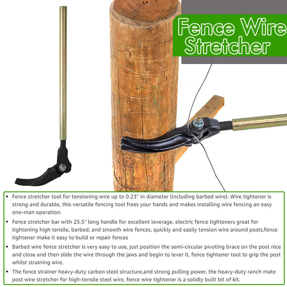 Fence Wire Tensioner Tool, Lever Action Barbed Wire Strainer for Farm Fencing, Heavy Duty Wire Fence Stretcher