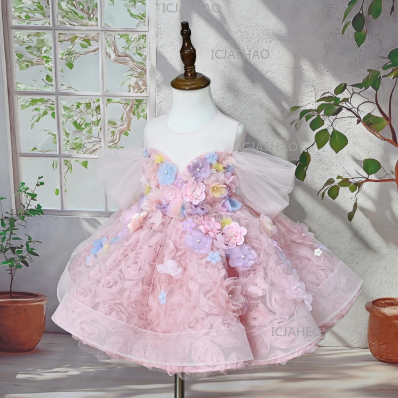 Children Girls Formal Dress French Floral Little Host Runway Piano Performance Birthday Flower Girl Princess Gown Tutu Vestido