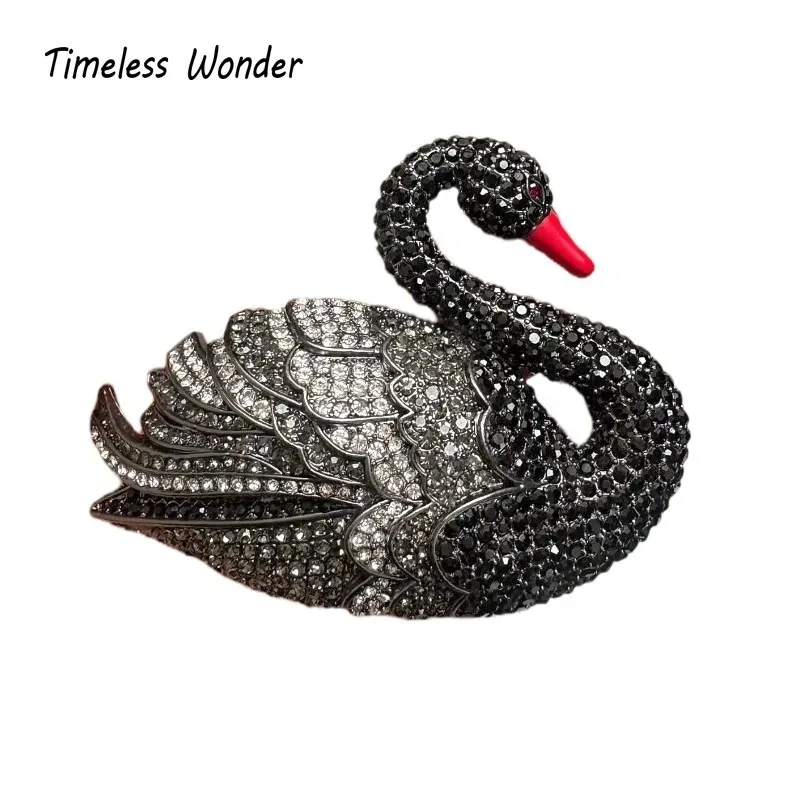 

Timeless Wonder Fancy Crystal Zircon Black Swan Brooch Pins for Women Designer Jewelry Top Vintage Gift Trendy Rare Mix 5283