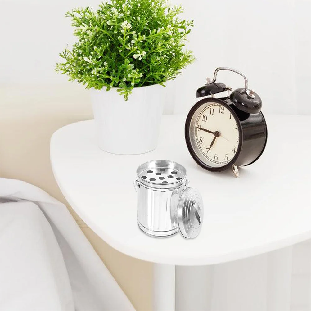 

2Pcs Desktop Trash Can Tinplate Waste Bin Handle Cigarette Ash Holder Reusable Metal Pen Organizer for Home Desk Trash Can