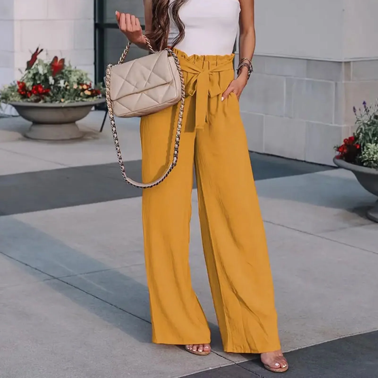 

New Hot Women's Casual Wide Leg Pants Skin Friendly Easy to Match Elegant Pants for Outdoor Traveling Shopping