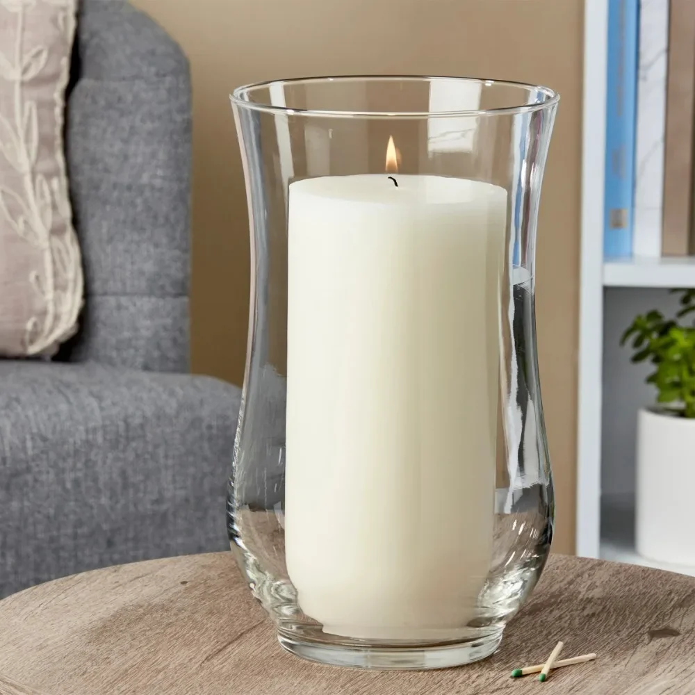 

Hot Sale.Decorative Clear Curved Glass Hurricane Pillar Candleholder, 11".Limited time promotion..Fast delivery