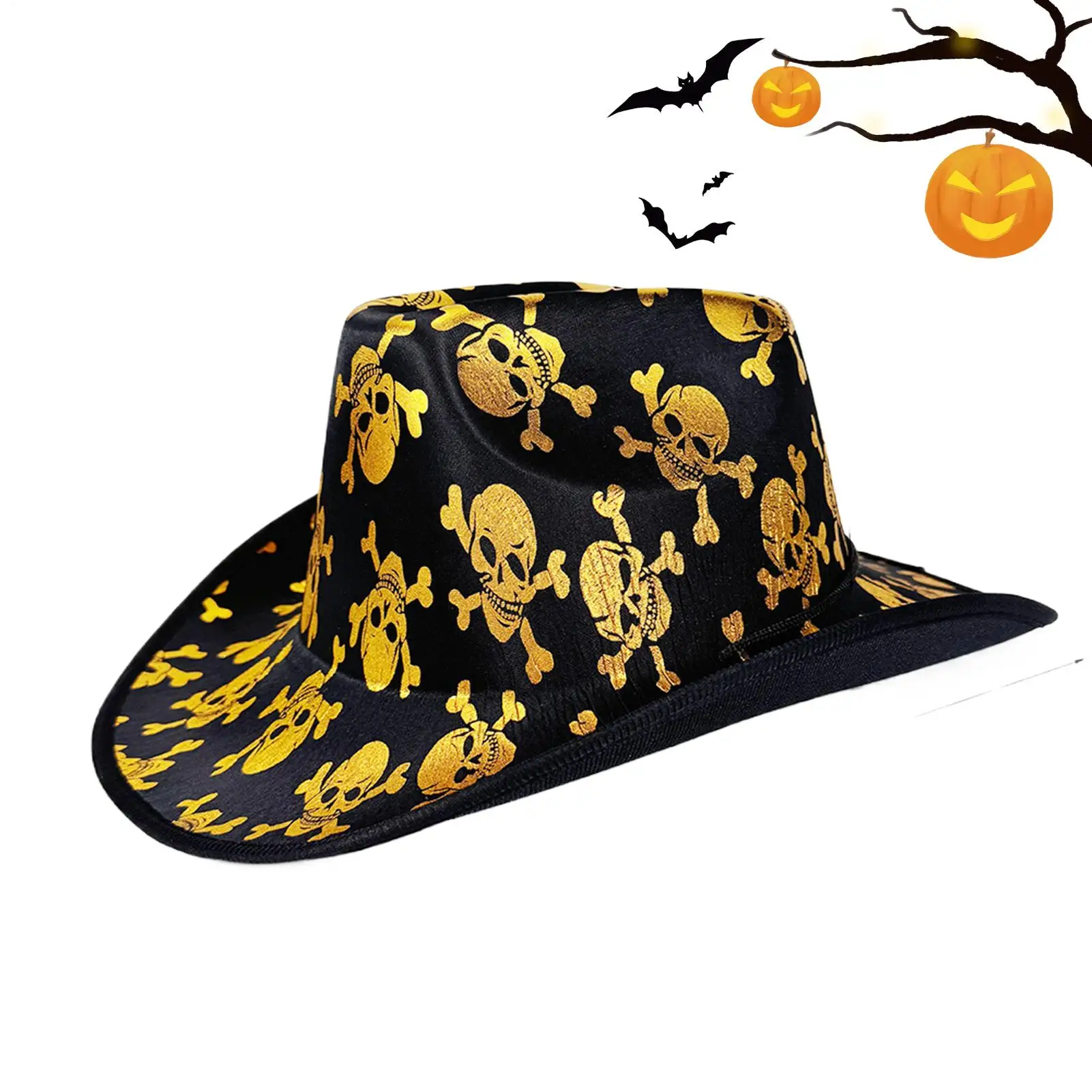 

Western Cowgirl Hat Skull Pattern Wide Brim Cowgirl Hat With Lanyard Dress Up Headwear For Masquerade Family Gathering Party