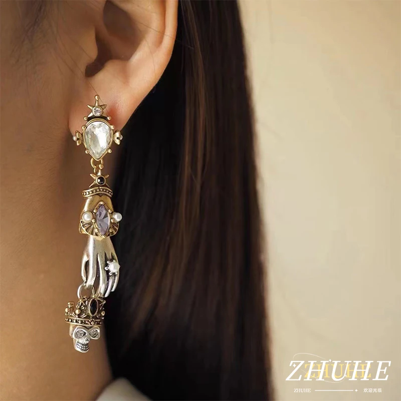 

ZHUHE Crown Skull Earrings Neo-Gothic Style Jewelry Accessories For Women And Men Party Gifts