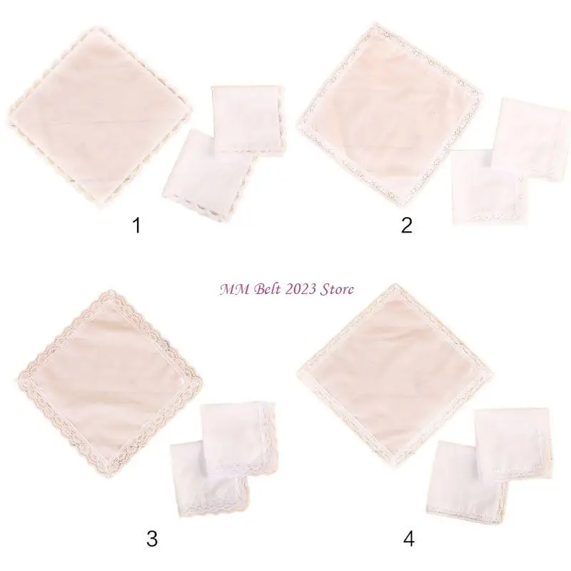 

49ME 25x25cm Ladies Plain White Floral Lace Trim Cotton Handkerchiefs Bridal Wedding