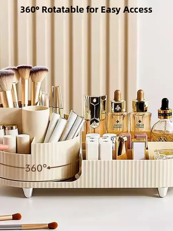 

Rotatable Desktop Makeup Brush Storage Cylinder Cosmetic Box Vanity Pen Holder Half-Moon Shape Storage Organizer for Bedroom