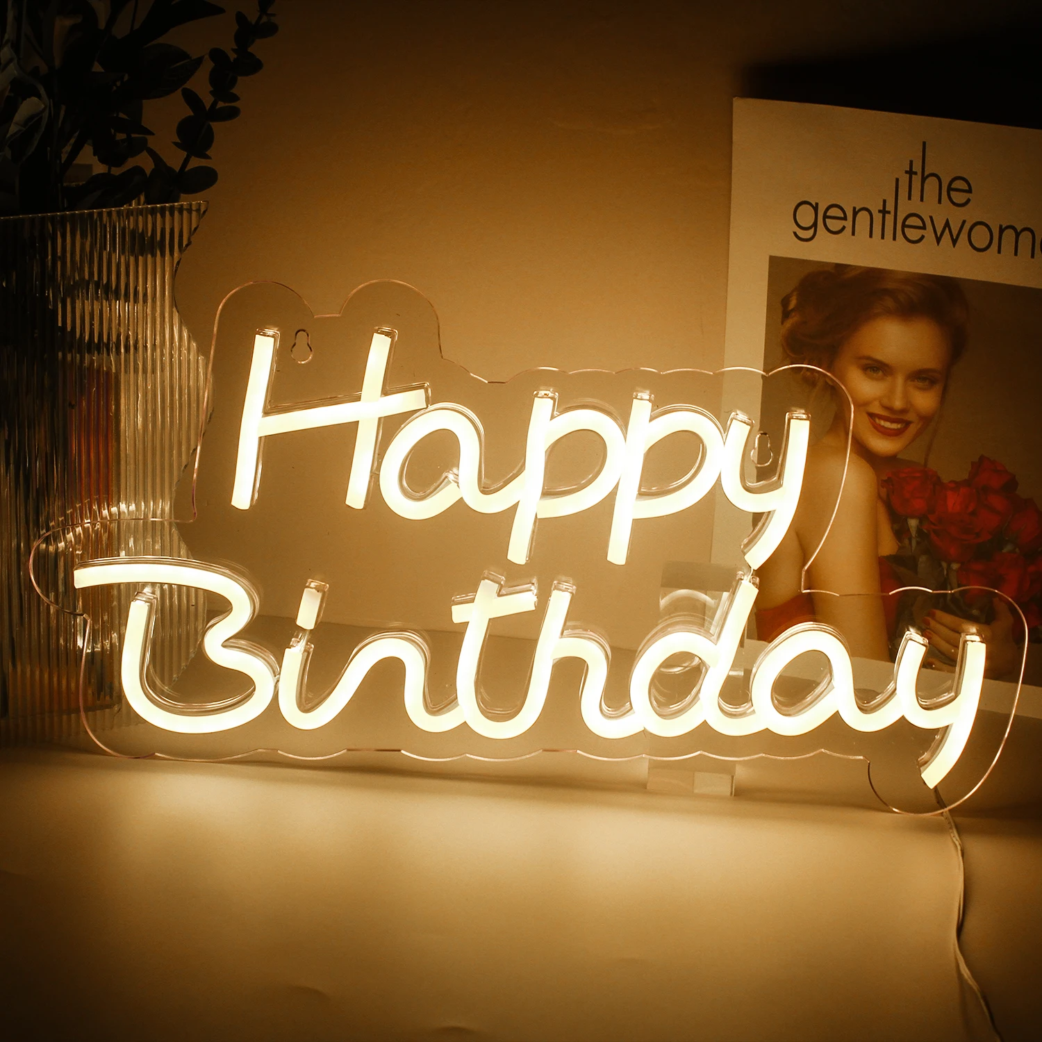 Imagem -01 - Warm White Happy Birthday Neon Sign Party Decor Light up Sinais Led para Backdrop Restaurante Hotel Prom 5v Usb warm white happy birthday neon sign party decor light up sinais led para backdrop restaurante hotel prom 5v usb 01