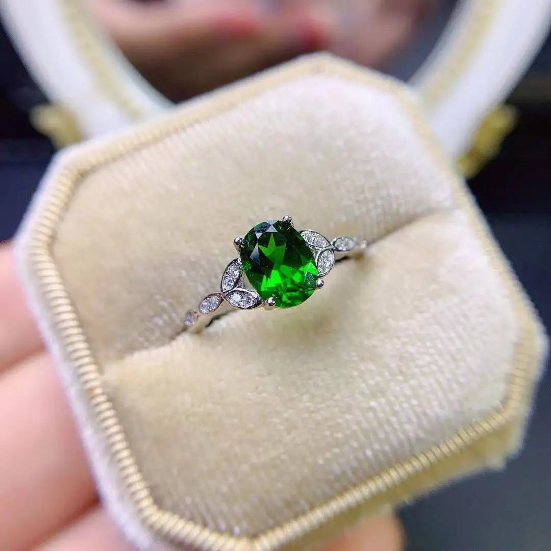 

KJJEAXCMY New Jewelry Natural Women's Diopside Ring 925 silver inlay Colorful and splendid Crystal pure fire flash explosion
