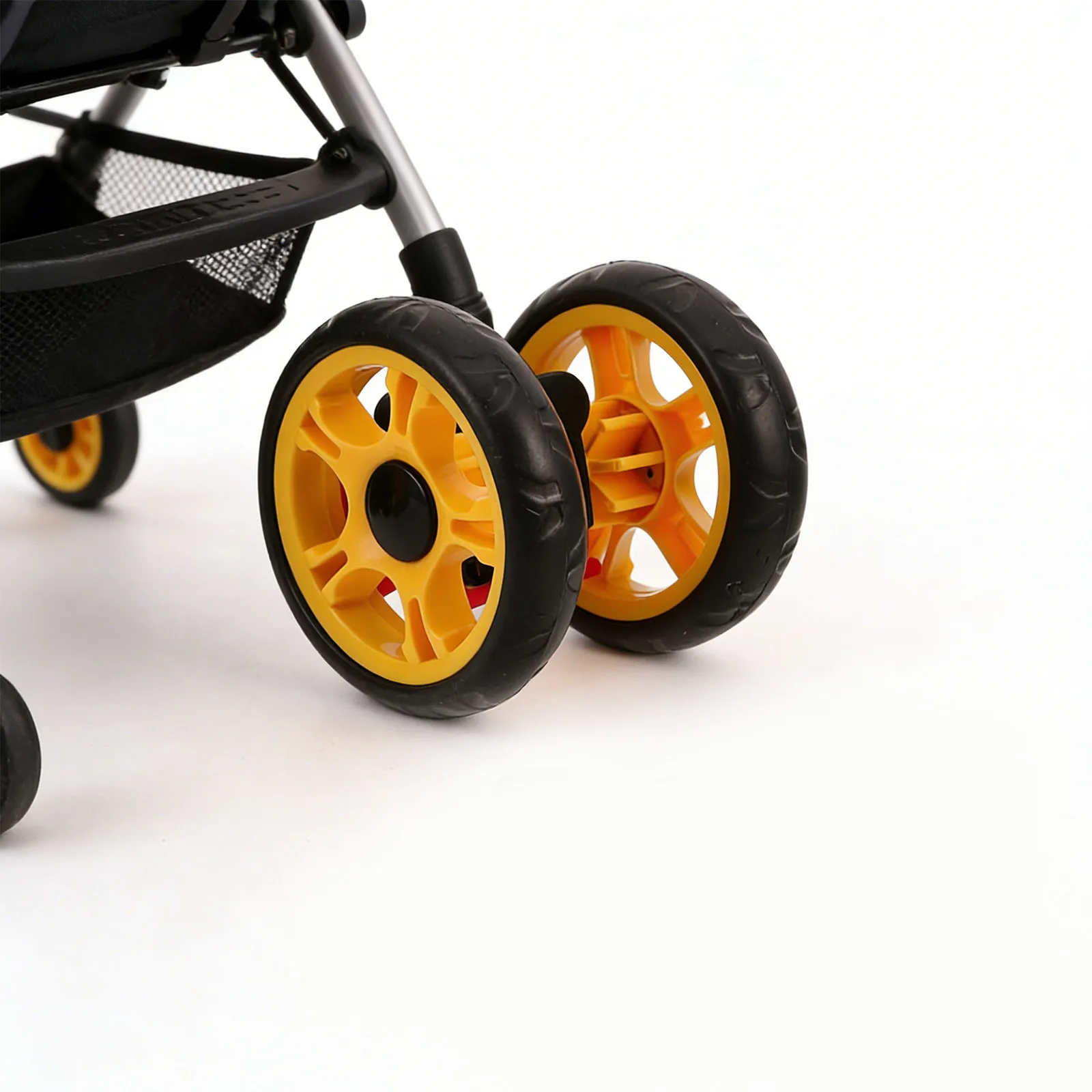 

4Pcs Stroller Wheel Set Children Cart Swivel Roller Wheels Shock Absorption Brake Plastic Replacement Front Rear Baby Pram