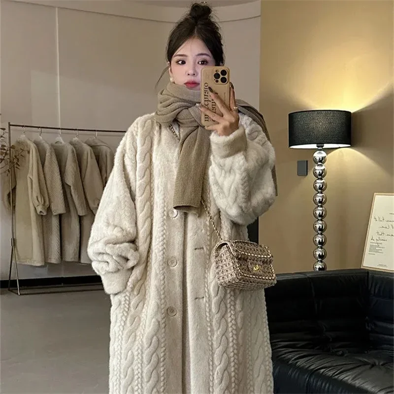 Environmentally Friendly Fur Outwear Women\'s Winter 2024 New MidLength Long Sleeve Warm Mink Fur Plush Fur Lambswool Coat Female