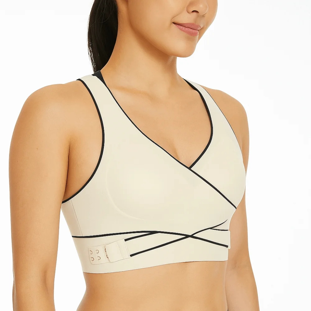 Shockproof Wireless Padded Sports Bra Front Adjustable Buckle Gathering Training Fitness Bra Moisture-Wicking Breathable
