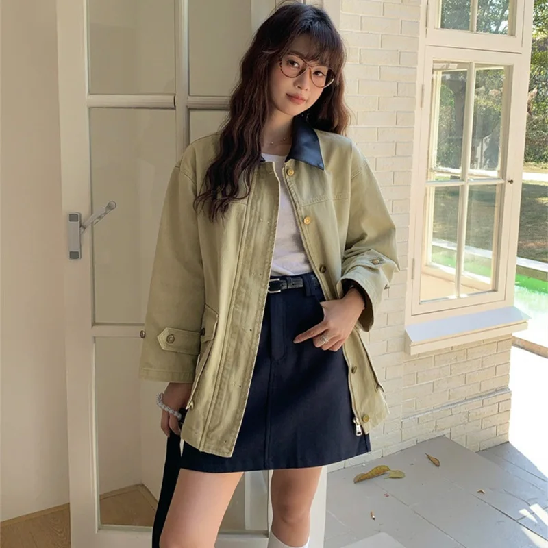 High Quality Washed Cotton Trench Coat Women's Vintage Windbreaker Medium Length Loose Outerwear Female Streetwear Casual Coats