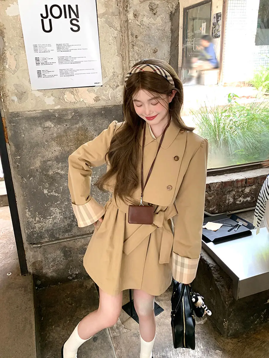 Korea Elegant Jacket For Women 2024 New Korean British Style Waist-Fitted Trench Coat Autumn Winter