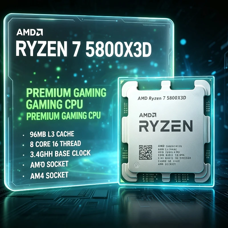 Desktop Processor AMD Ryzen 7 5800X3D Ryzen 5000 Series 3.4GHz 8 Core 16 Thread 96MB Cache 105W TDP DDR4 AM4 Socket