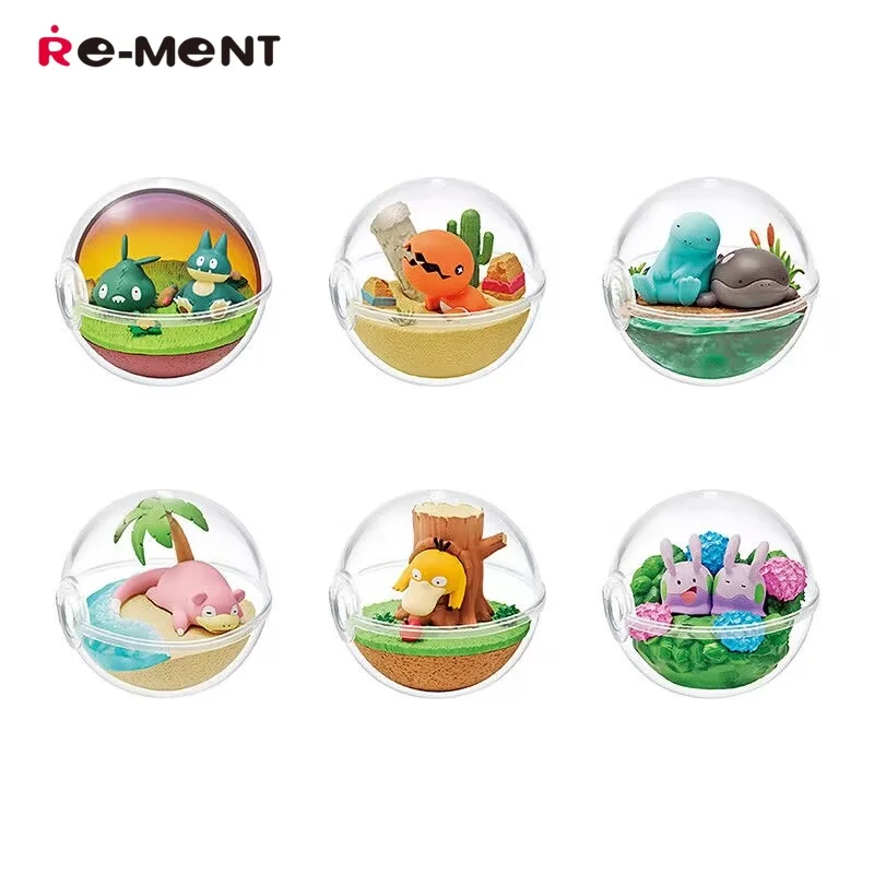 

New Hot Re-Ment Pokemon Terrarium Collection Relaxing Time Psyduck Quagsire Trapinch Slowpoke Goomy Munchlax Blind Box Toys Gift