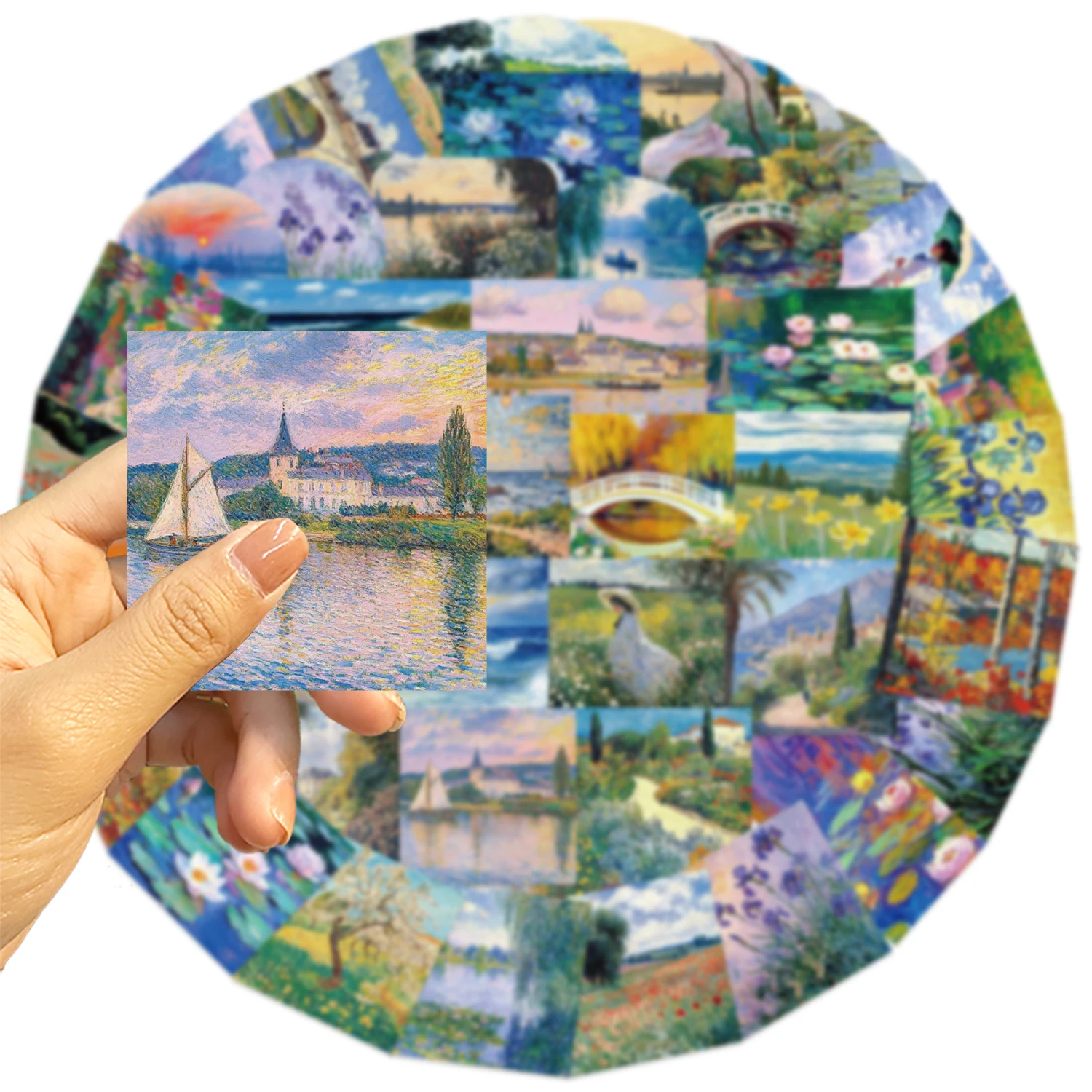 56pcs 유화 풍경 스티커 수하물 및 노트북에 대 한 방수 비닐 데 칼 모듬 된 작은 크기 낙서 컵