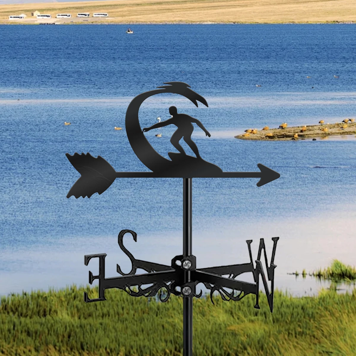 1Pack Cool Surfer Metal Weather Vane, Outdoor Wind Direction Indicator, for Home Farm, Christmas Decor, Halloween Decor
