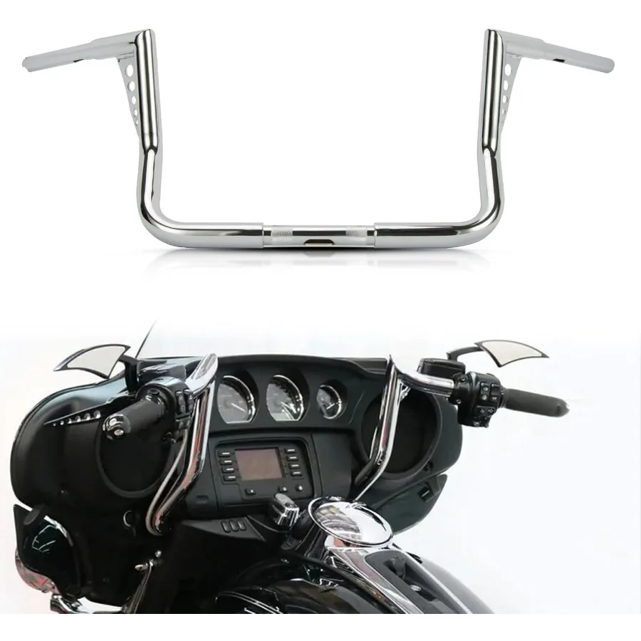 

Ape Hanger Handlebar Bar Rise- 1-1/4" 1.25 inch Fat Motorcycle Handlebar for Touring Dressers Baggers FLHT FLHTC 1982-2023(14")