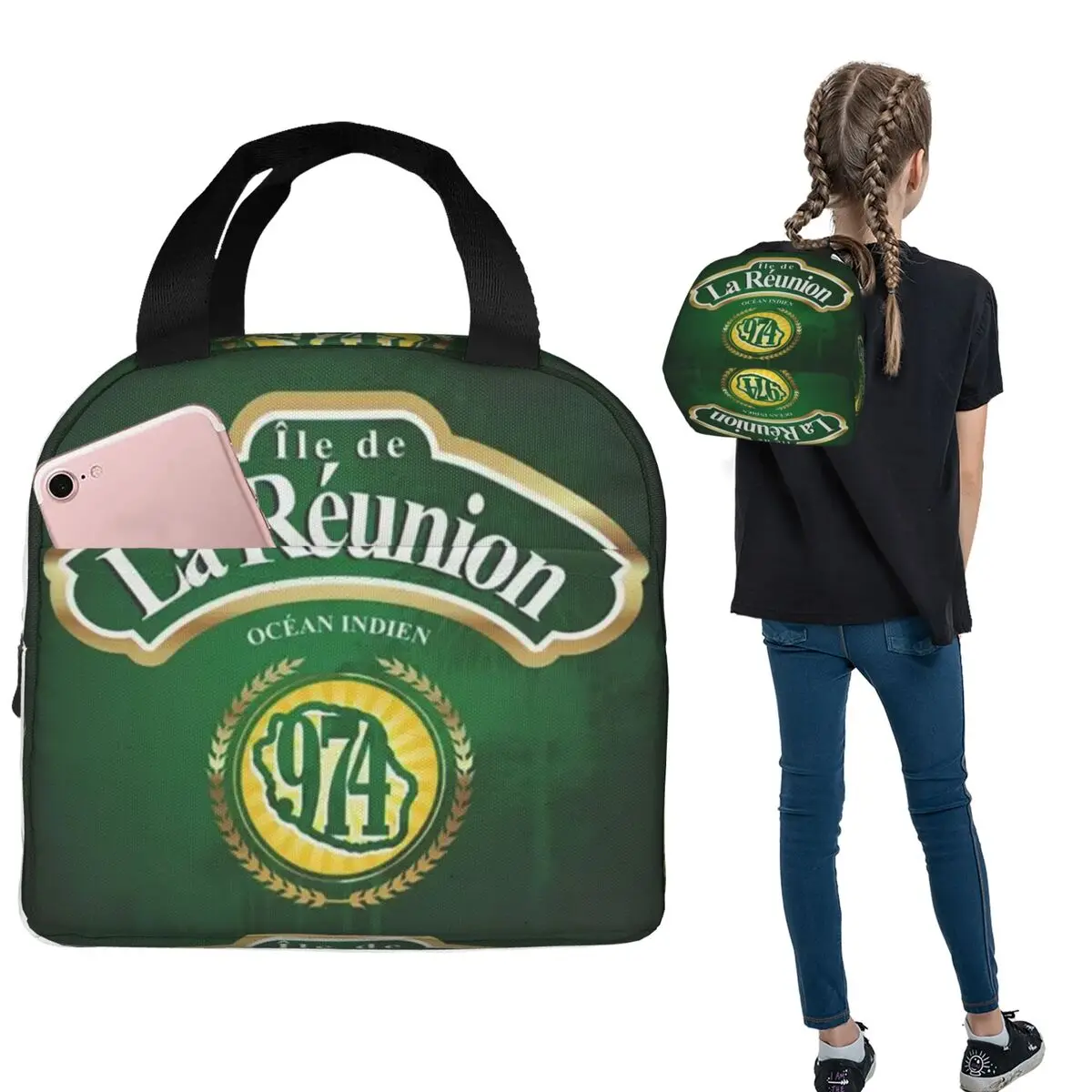 

Изолированная сумка для обеда с флагом острова Реюньон 974 для женщин и детей, герметичные контейнеры для еды, термосумка для обеда