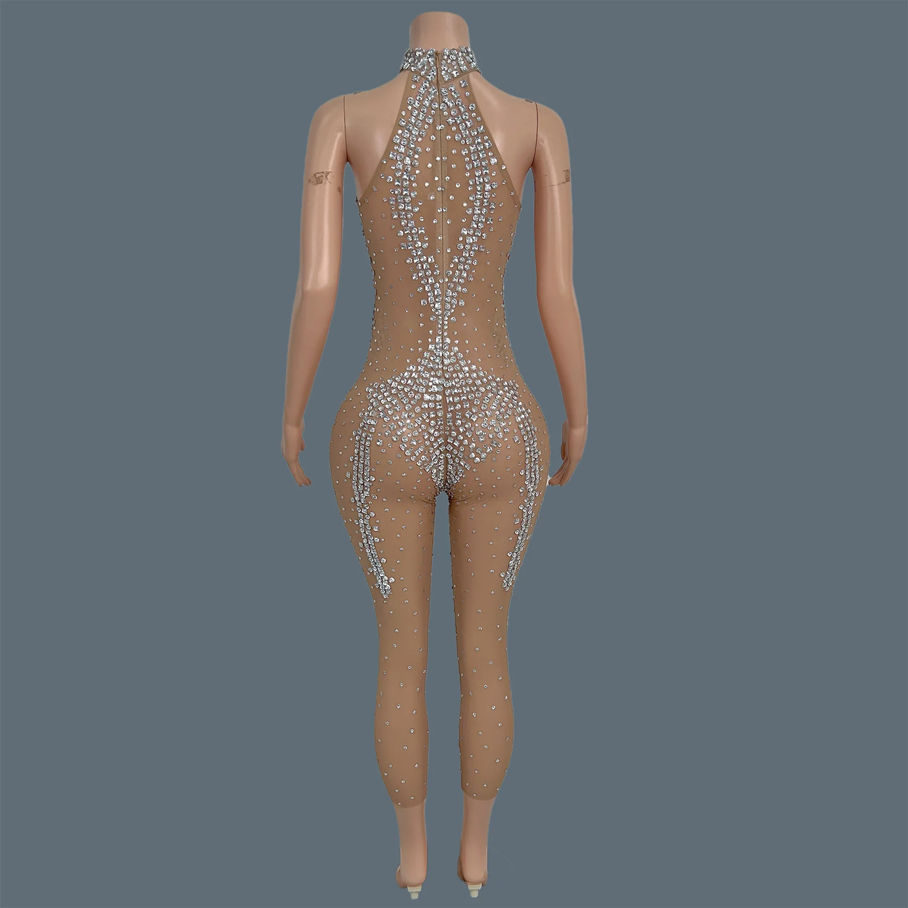 Sparkly Crystals Tight Fitting Jumpsuit Prom Red Carpet Star Wear Nightclub Party Designer Outfit Hollow Out Jumpsuit Jiaochaku