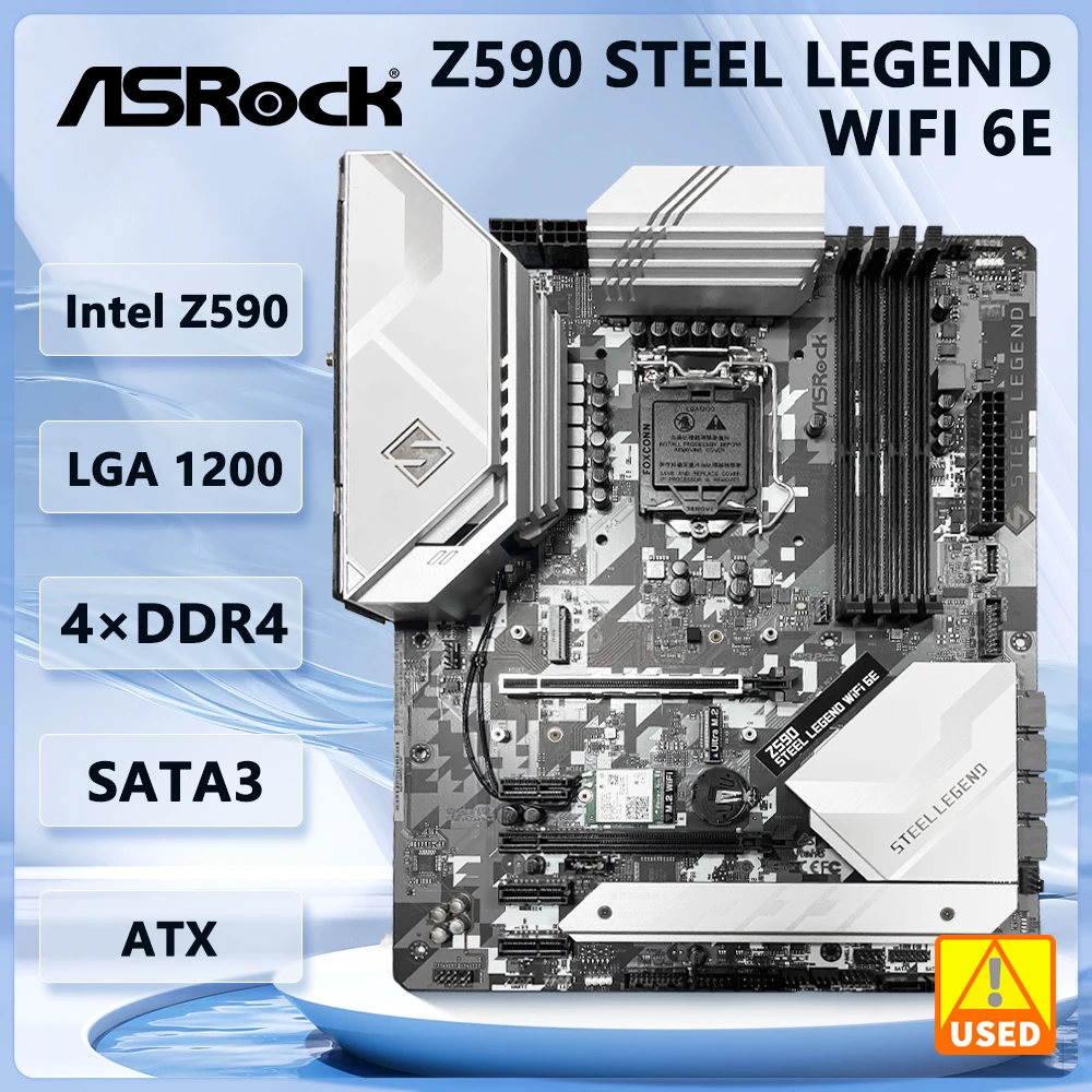 Z590 Motherboard ASROCK Z590 Steel Legend WiFi 6E Motherboard LGA 1200 DDR4 128GB M.2 USB3.0 support i5-11400F i3-10100 cpu used