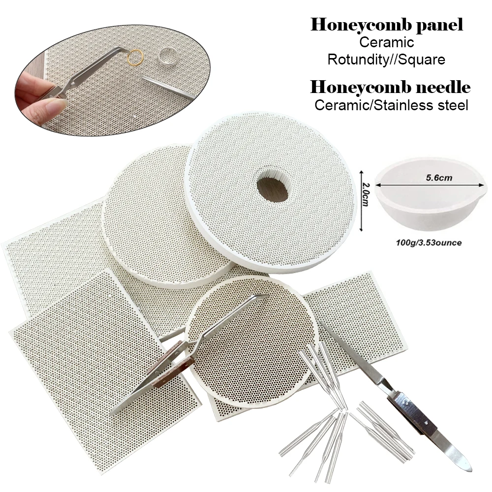 Round/Rectangular Ceramic Honeycomb Pad Tweezers Ceramic Casserole Heat Resistant Pad Special Needle Kit for Jewelry Making