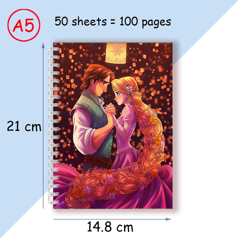 A5 Spiral Notebook Cartoon Disney Rapunzel Tangled Princess Anime Movie Aesthetic Stationery Writing Note Book Memo Kids Gifts