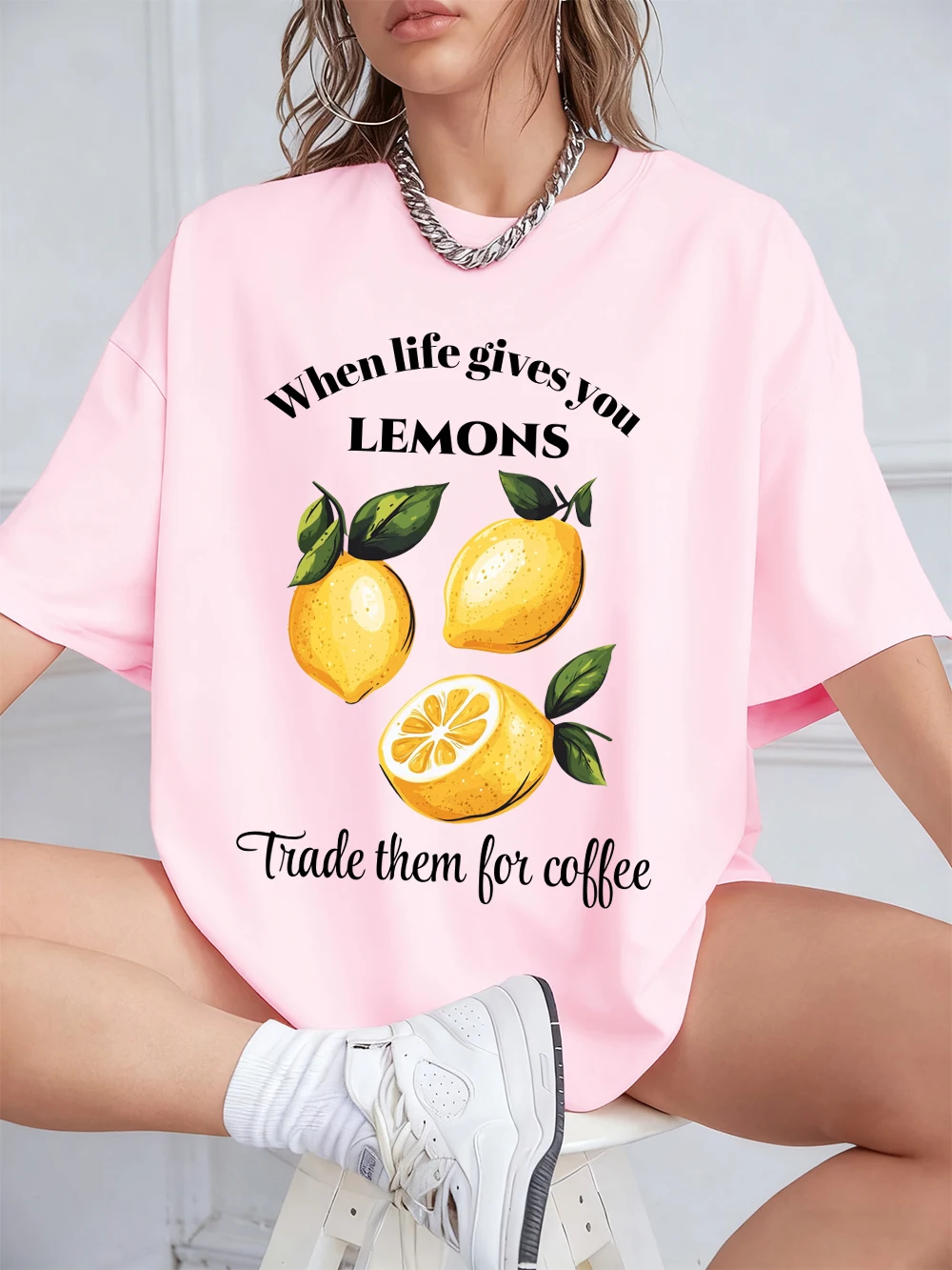 

Life Gives Lemons Trade Got Coffee Prints T-Shirt Women Cotton Summer Tops Comfortable Soft O-Neck T Shirt Casual Womans Clothes