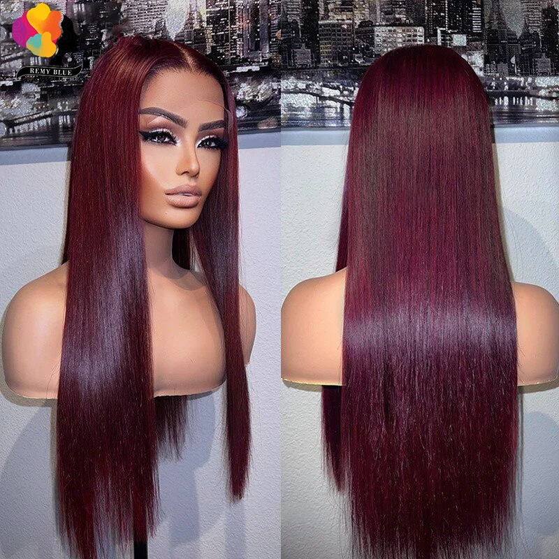 Peruvian Straight Hair 13X6 Lace Frontal Wig Human Hair Wigs 99J Dark Burgundy Pre-Plucked 180% Remy Human Hair Lace Front Wigs