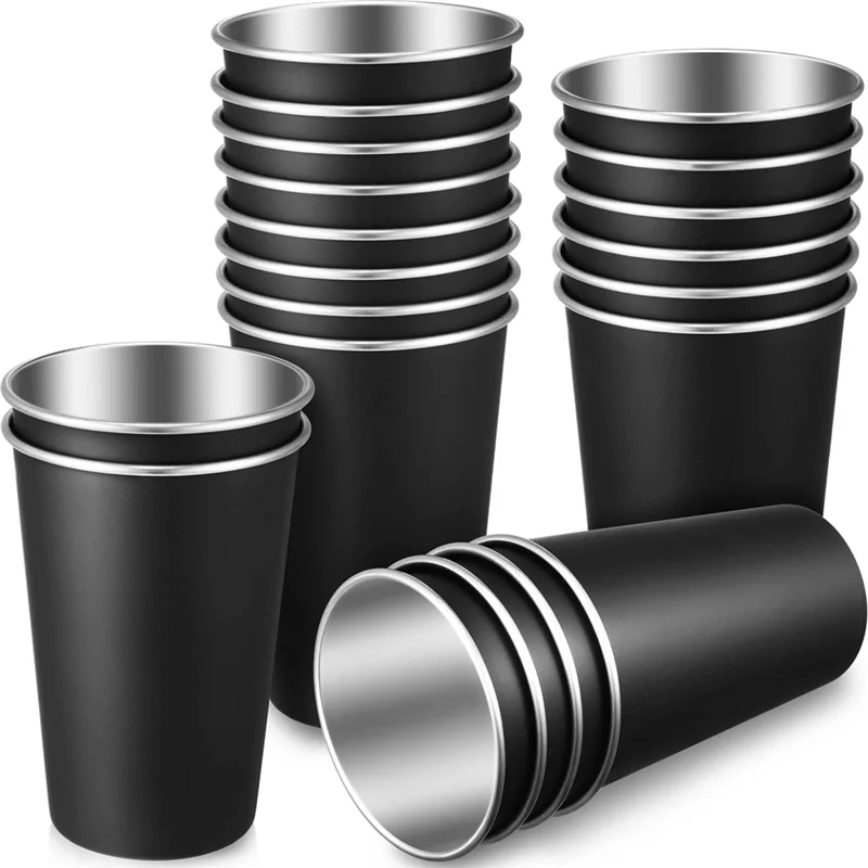 

FYBL-Unbreakable 16 Oz Stainless Steel Pint Cups 20 Pack Metal Drinking Water For Bar Home Travel Picnic Camping Outdoor