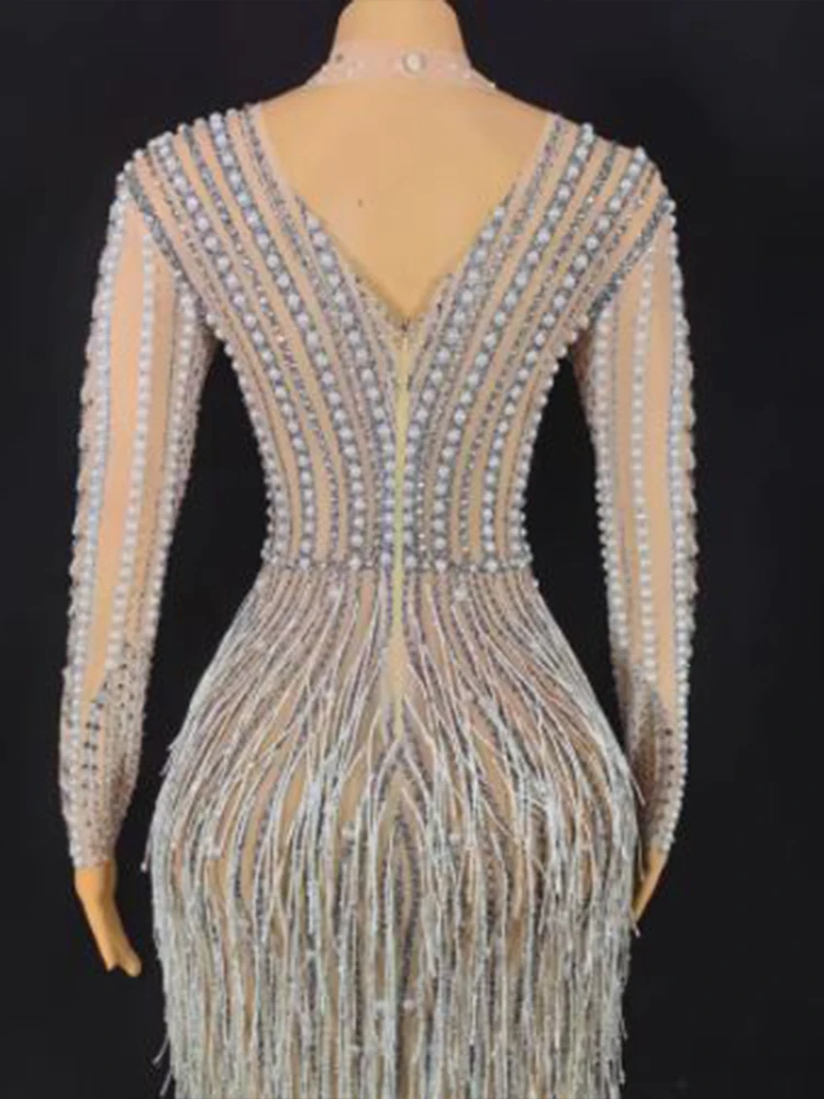 Wysokiej jakości gorąca koralik z frędzlami elastyczna rozcięty długa sukienka 2024 nowe modne ubrania damskie na zamówienie