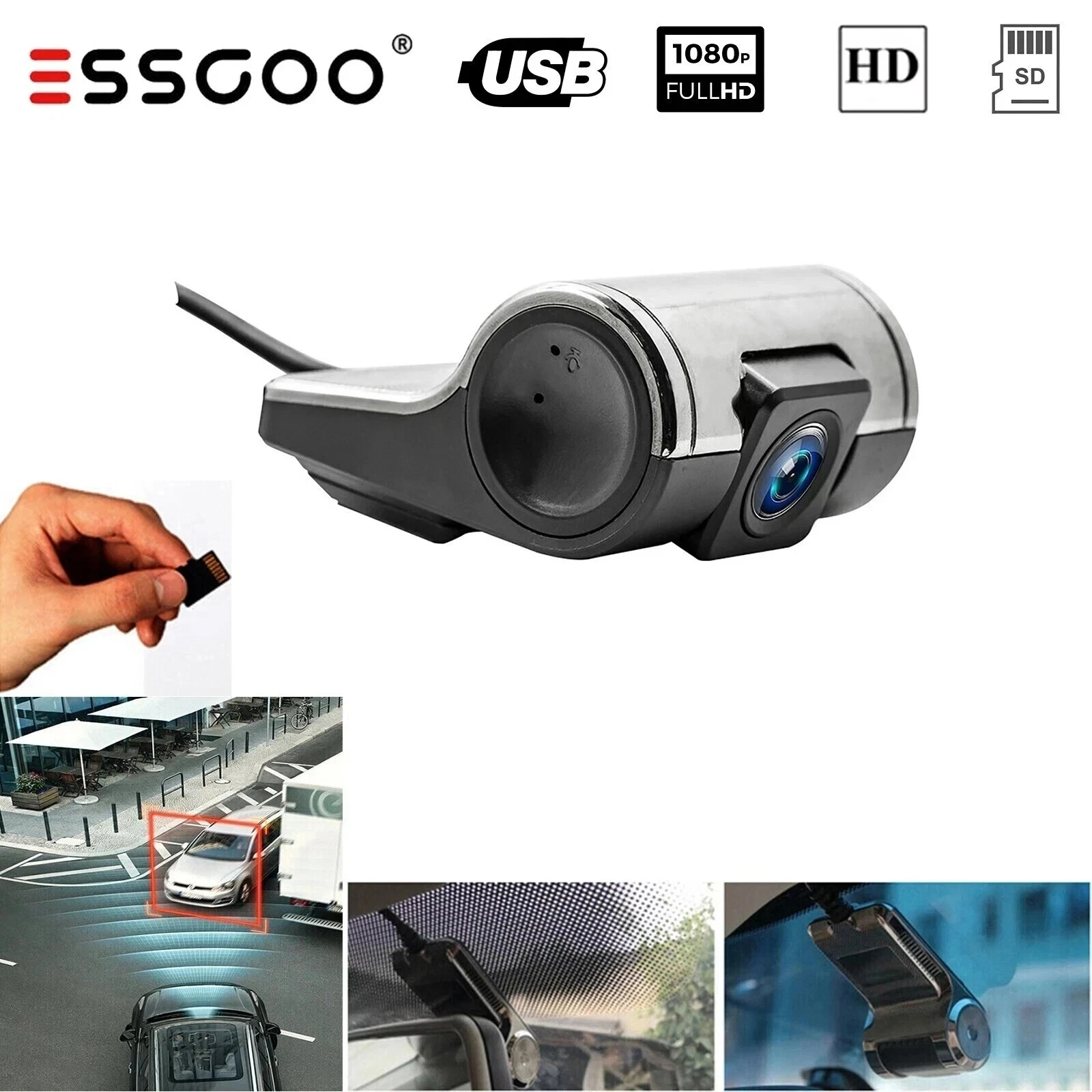 

Видеорегистратор ESSGOO 1080P USB HD с углом обзора 170° ° Широкоугольная камера с G-сенсором, водонепроницаемая, для автомобиля, грузовика, автобуса, фургона
