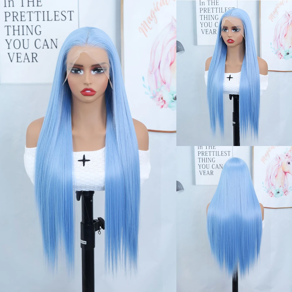 Blue Synthetic Lace Front Wig – Heat-Resistant, Natural Hairline, Breathable Cap for All-Day Comfort