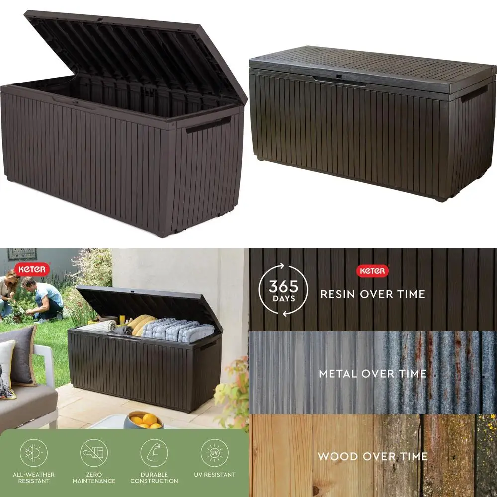 

80 Gallon Outdoor Storage Box for Cushions, Pool Toys, and Garden Tools, Brown