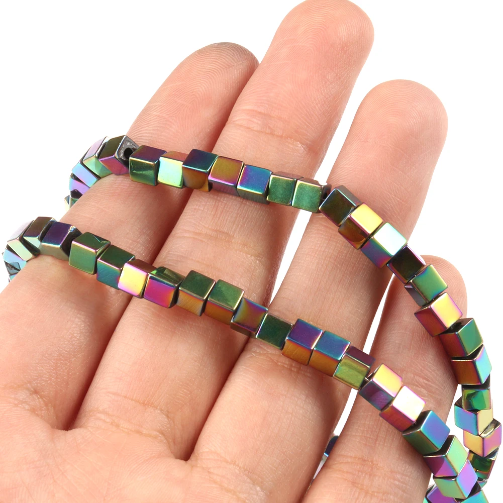 Cube Rainbow Natural Hematite Stone Square Diy Necklace Bracelet Loose Spacer Beads for Jewelry Making 2/3/4mm