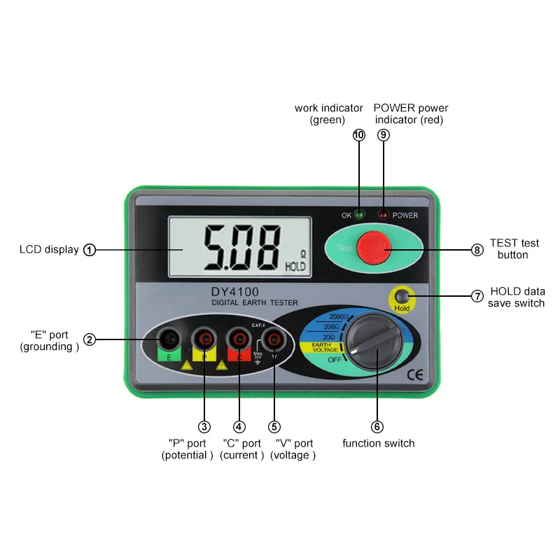 DY4100 digital grounding resistance tester, lightning protection grounding resistance tester
