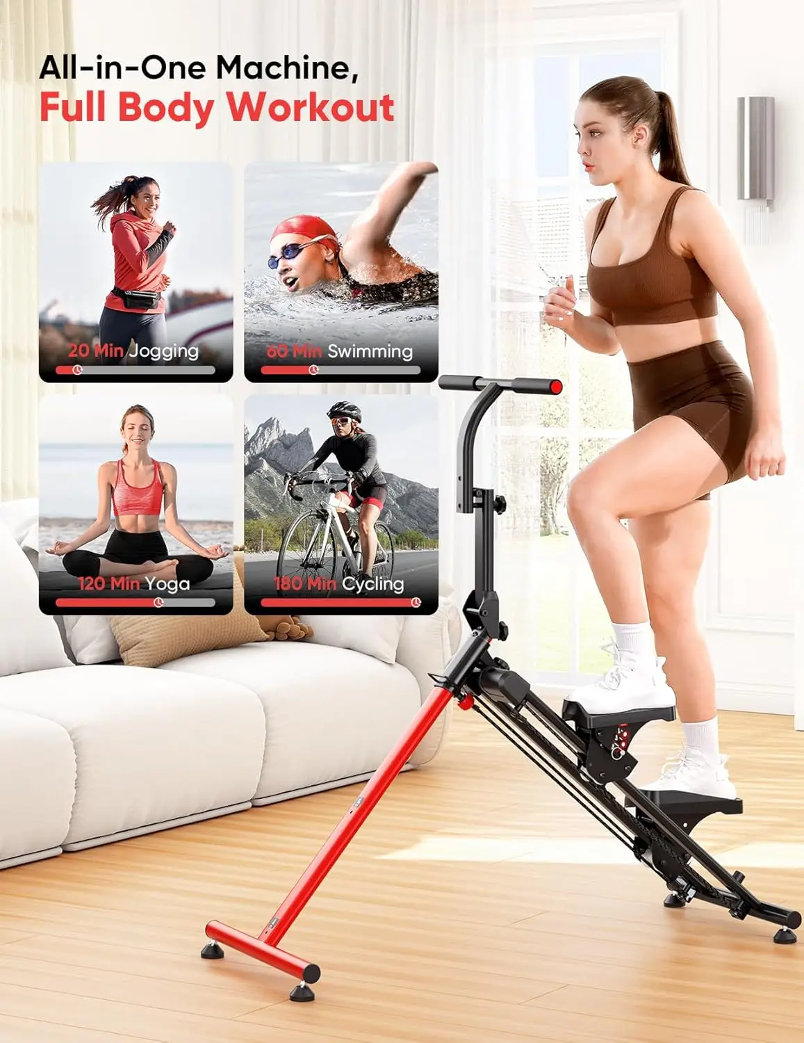 Home Exercise - Aluminum Material, Gray Color - Adjustable Resistance Stair Stepper with 3 Workout Modes and Oversized Pedal