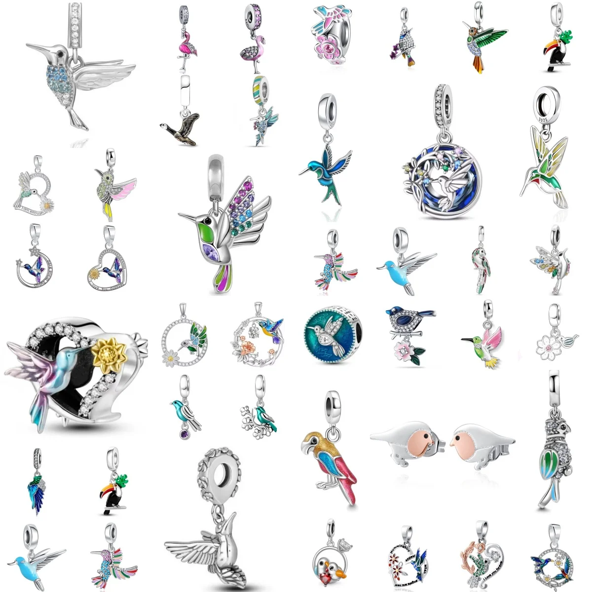Exquisite 925 Silver Bird Series Bead Ornament Hummingbird Swallow Sparrow toucan Charm Fit Original Bracelet Women's DIY Gift
