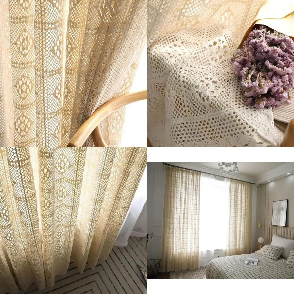 

vintage style hollow crochet flower transparent curtains for living room and balcony, ideal for decorating with crayons and plea