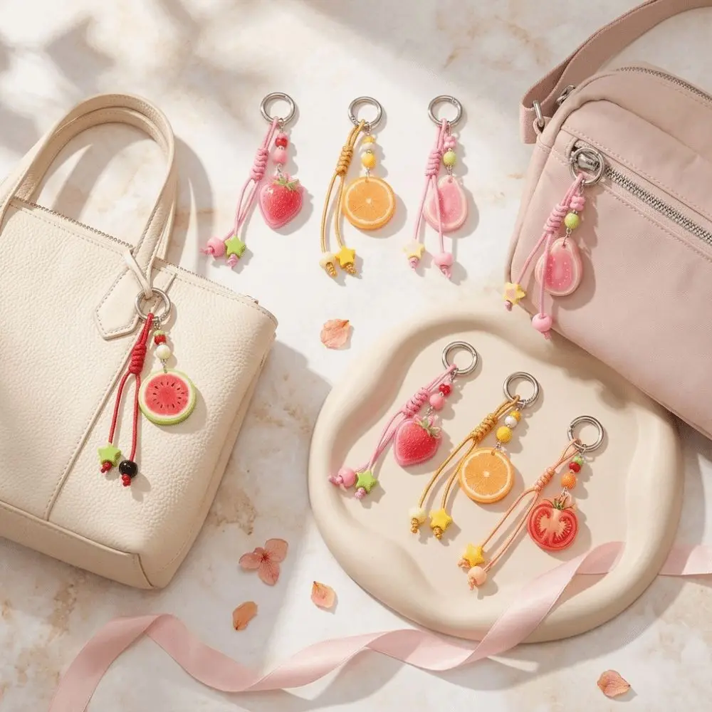 Creative Slice Shape Fruit Slice Keychain Star Braided Rope Fruit Themed Bag Charm Portable bag pendants Gift