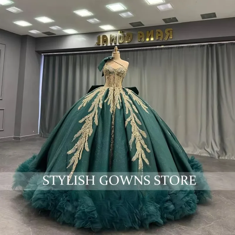 Princess Bowknot Ball Gowns for Girls Lace Appliques Ruched Corset Quinceanera Dresses Vestidos De 15 Customized