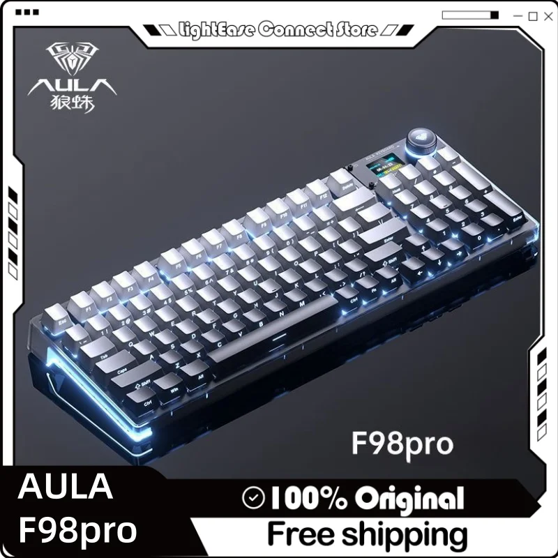 

Aula F98pro Mechanical Keyboard 95 Key Wireless Tri-Mode Gasket Structure Hot Plug Silencing Rgb Light Gametransparent Keycaps